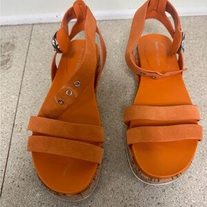 Marc Fisher Orange Suede Dual-Strap Wedge Sandals